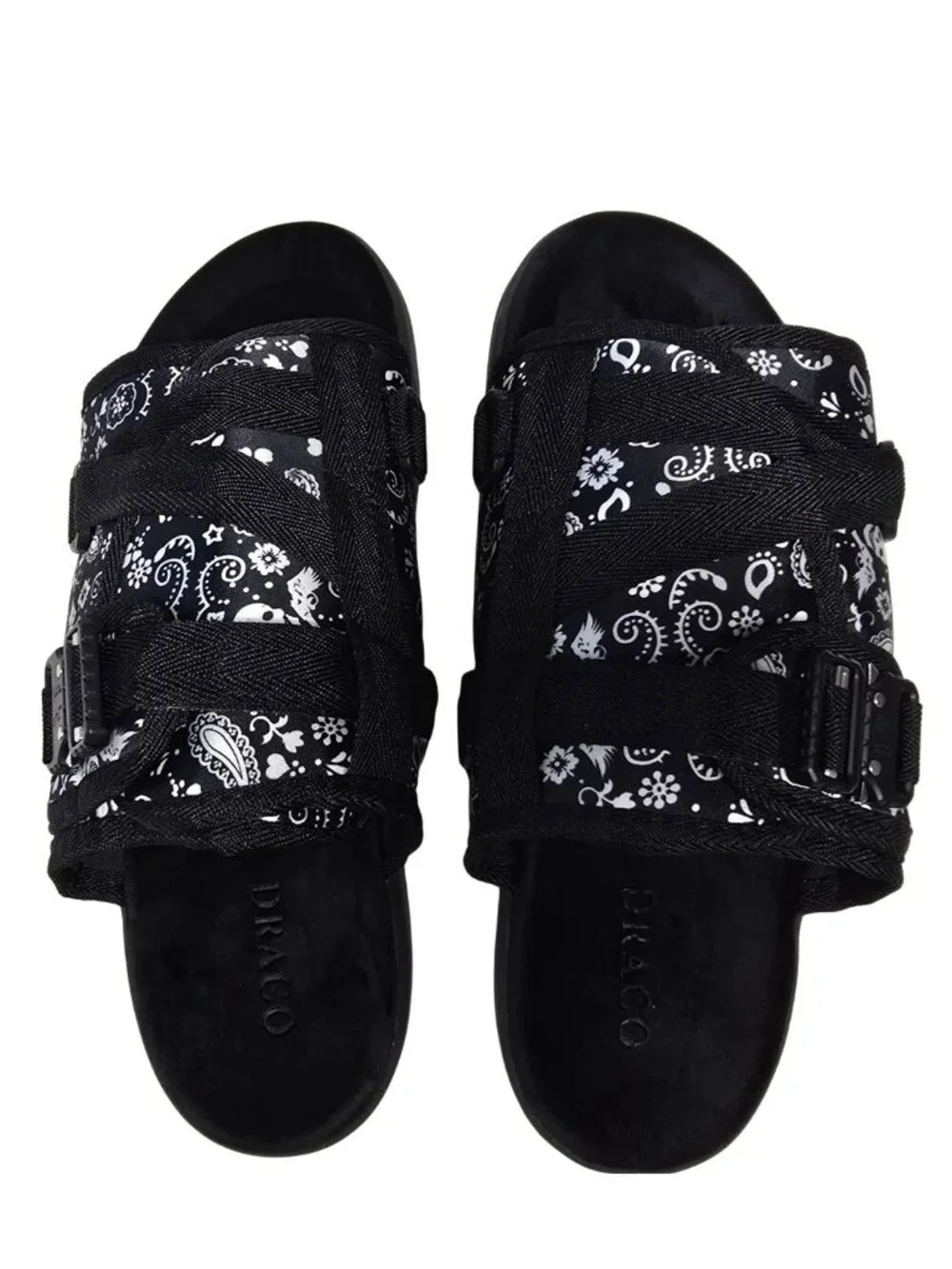 DRACO Slides Mens Shoes Size 12, 12.5, 13, 13.5 Black Sandals Bandana + Bag NEW